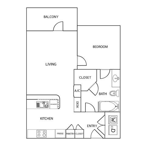 1 Bed 1 Bath Floor Plan at Century Palm Bluff, Portland, TX, 78374