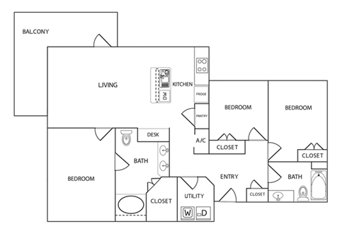 3 Bed 2 Bath Floor Plan at Century Palm Bluff, Texas