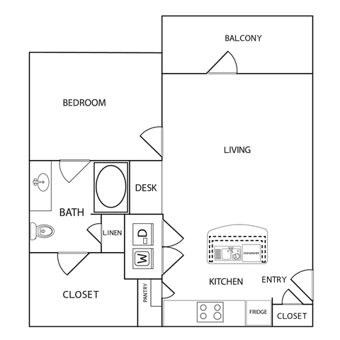 1 Bedroom 1 Bathroom Floor Plan at Century Palm Bluff, Portland, TX