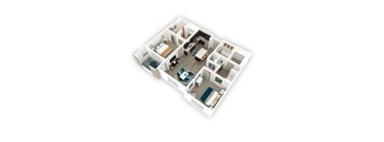 A 3D floor plan of a house with multiple rooms.