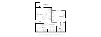 a floor plan of a room with a bedroom and a living room