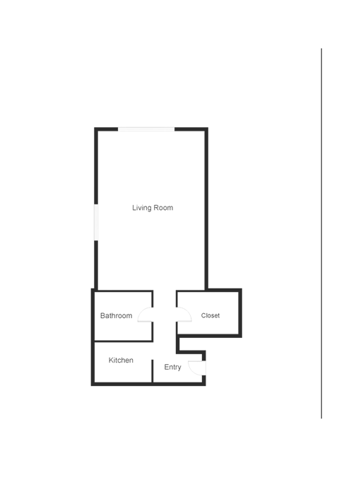 Studio 1 bath floor plan Aat Crest on Peachtree Apartments, Atlanta, Georgia