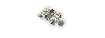 A 3D floor plan of a house with multiple rooms.