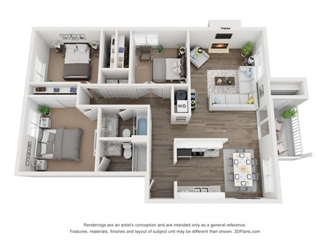 3 bed 2 bath  C1 Floor Plan at Vue on Medlock, Georgia