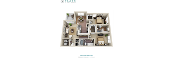 A floor plan of a 1,174 square foot home with two bedrooms and two bathrooms.
