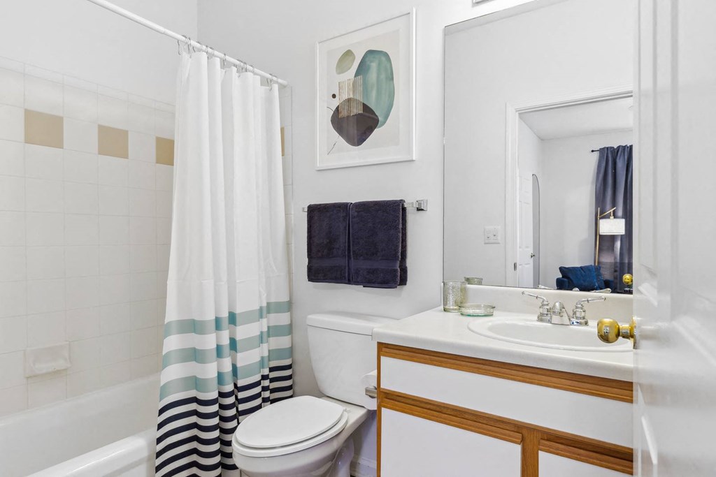A bathroom with a toilet, sink, and shower curtain.