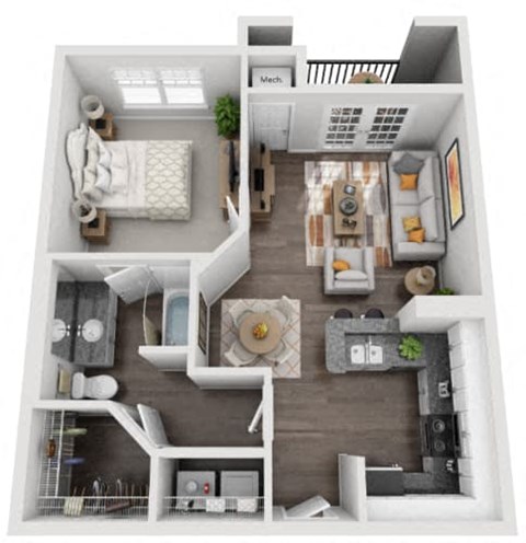1 bedroom 1 bathroom The Alliance Floor Plan at Crest at Midtown, Atlanta