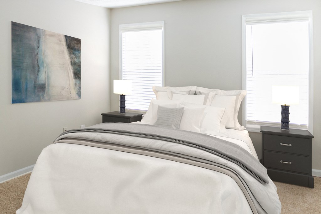 Bedroom with night stands at Twin Springs Apartments, Norcross, GA