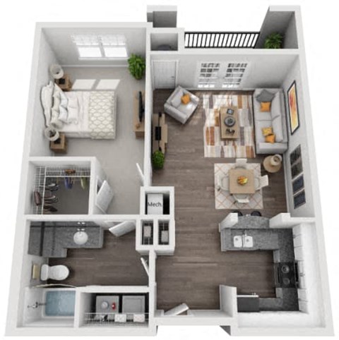 1 bedroom 1 bathroom The Beltline Floor Plan at Crest at Midtown, Atlanta, GA, 30308