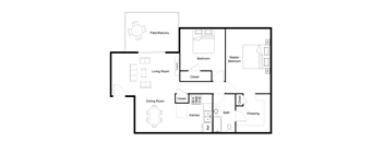 a floor plan of a living room with a bedroom and a dining room