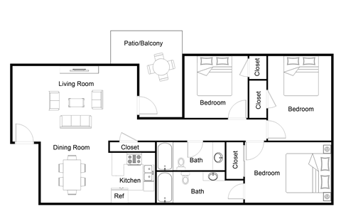 this floor plan is an approximation of our 1 bedroom floor plan