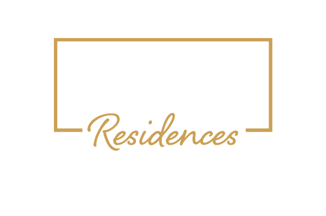 A logo with the word "Residences" in a gold serif font.
