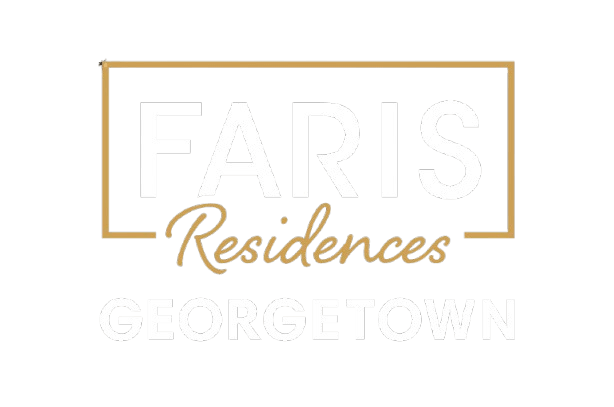 A black and gold logo for Faris Residences in Georgetown.