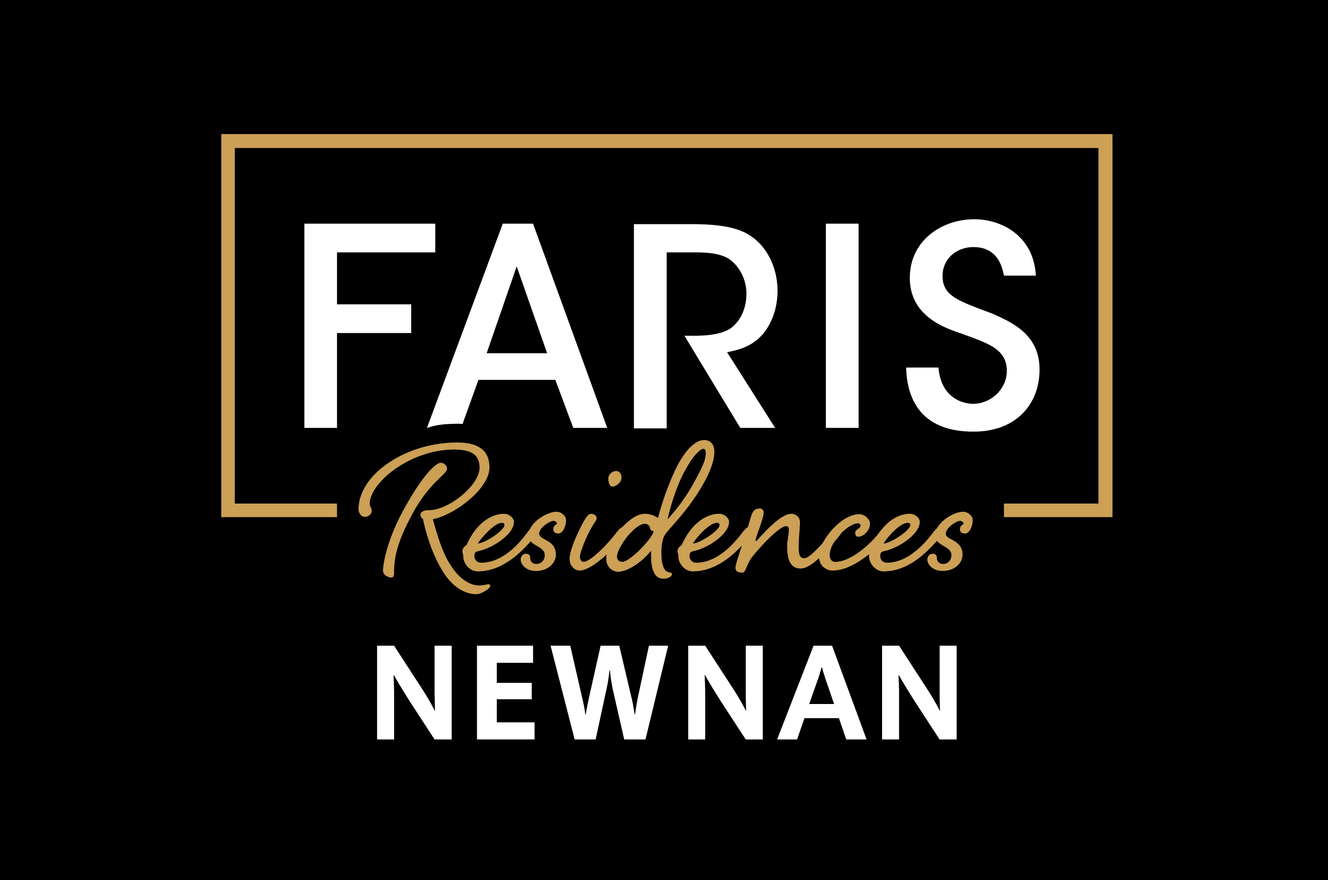 A black and gold logo for Faris Residences Newnan.