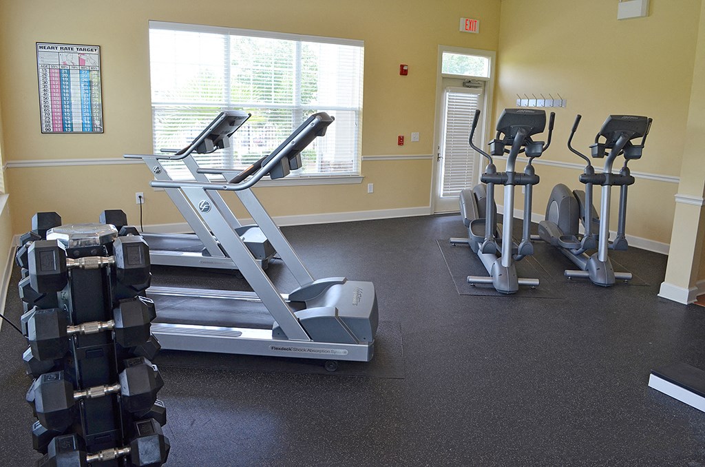 Gym equipment with cardio machines at the Haven at Market Street Station Aiken, SC