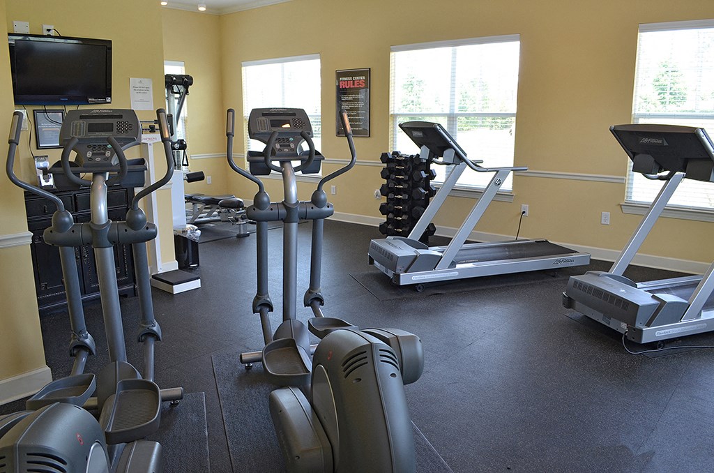 Fitness center with cardio equipment at the Haven at Market Street Station Aiken, SC