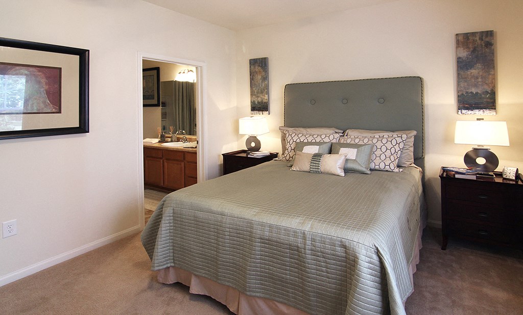 Spacious bedroom in model apartment at the Haven at Reed Creek Martinez, Georgia