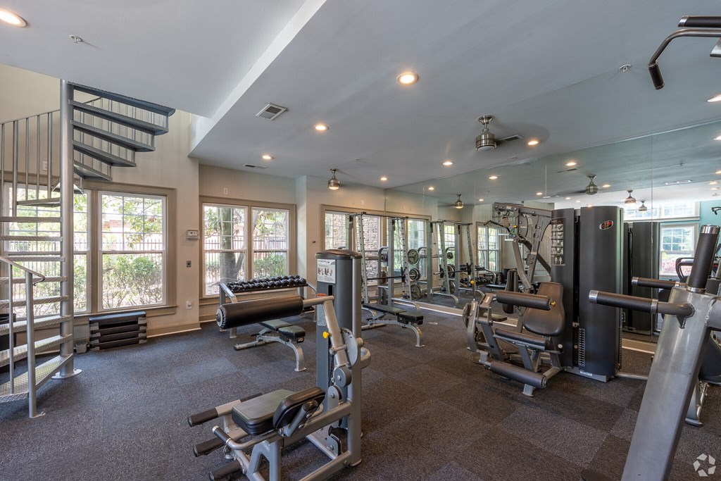 the gym at the preserve apartments  at Flats at North Springs, Georgia, 30328
