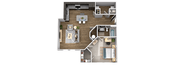a floor plan of a house with a bedroom and a living room