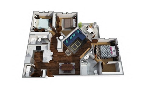 3 Bedrooms and 2 Bathrooms Floor Plans A at Century Town Center, Gainesville, 32607