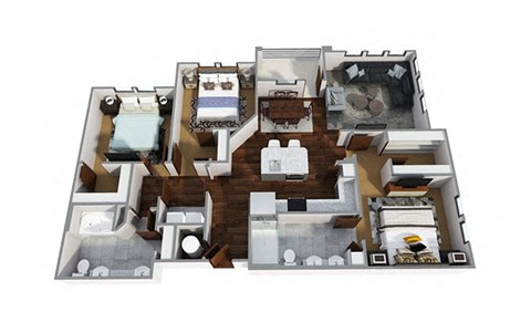 3 Bedrooms and 2 Bathrooms Floor Plans B at Century Town Center, Gainesville, Florida