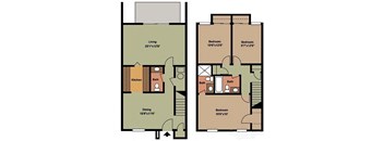 Three Bedroom Townhome Floor Plan at Crescent Place Apartment, Savannah
