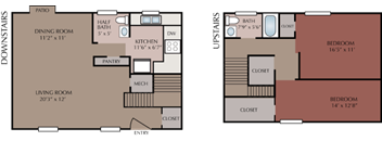 2 bedroom 2 bathroom apartment floor plan at Lakewood Lodge, Hanahan, SC