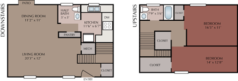 2 bedroom 2 bathroom apartment floor plan at Lakewood Lodge, Hanahan, SC