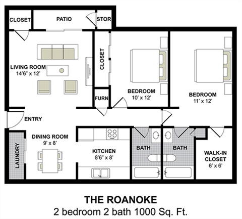 The Roankoe Floor Plan at Tiffany Square, Rocky Mount, North Carolina