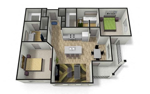 2 bed 2  bath floor plan C at Eleven 85 Apartments, Georgia, 30318