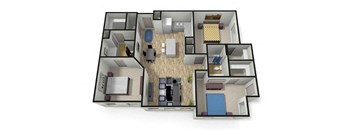 3 bed 2  bath floor plan at Eleven 85 Apartments, Atlanta, GA, 30318