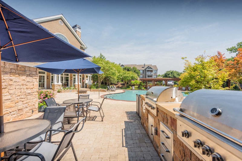 grilling station by pool at Lex at Brier Creek, Morrisville