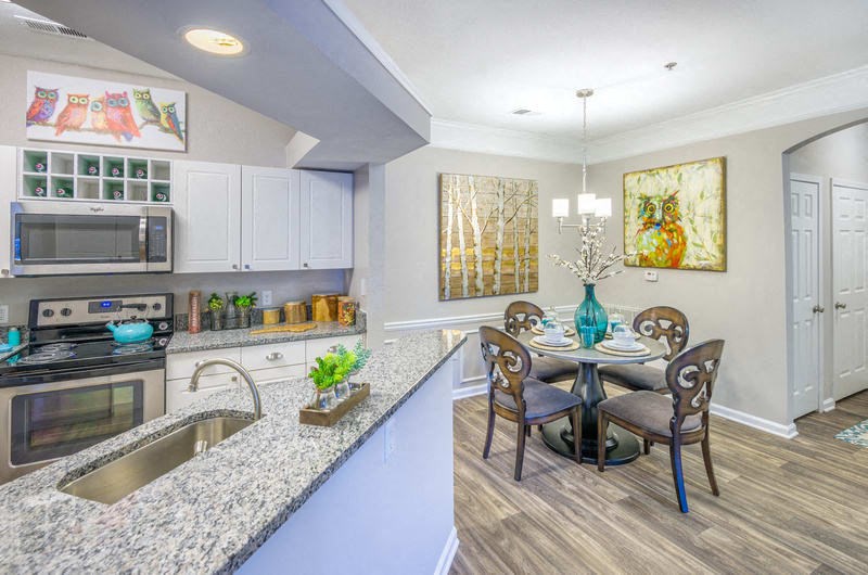 model apartment kitchen and dining room at Lex at Brier Creek, North Carolina