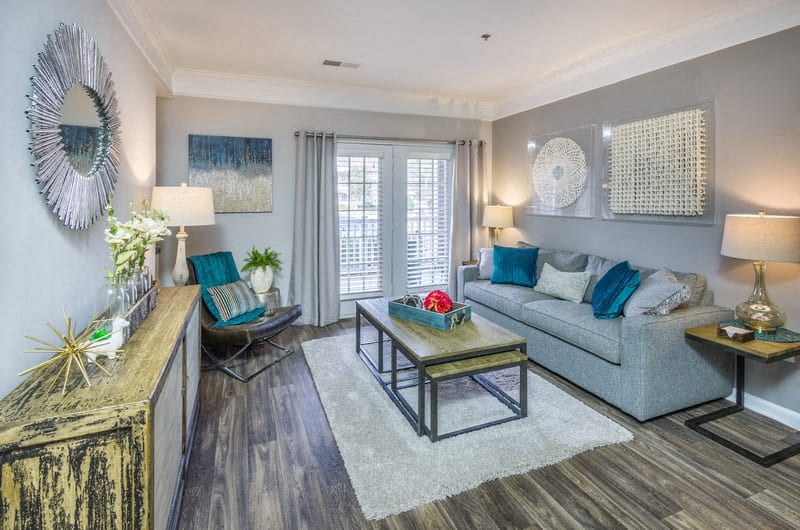spacious living room with patio access at Lex at Brier Creek, Morrisville, North Carolina