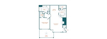 1 bedroom 1 bathroom A2 floor plan at the Lex at Brier Creek, Morrisville, NC