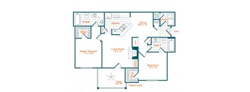 2 bedroom 2 bathroom B1 floor plan at the Lex at Brier Creek, Morrisville, NC