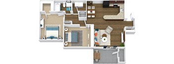 a floor plan of a two bedroom apartment with two bathrooms and a balcony  at Avenues of Kennesaw East & West, Kennesaw, GA 30144