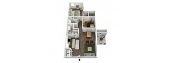 a 3d drawing of the b1 floor plan at Waters Edge Apartments, Lakeland, FL, 33803
