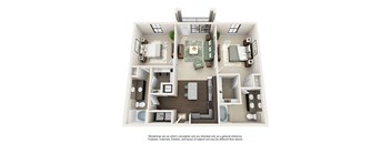 a 3d floor plan of a house with a bedroom and living room