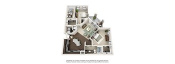 a 3d floor plan with a bedroom and a living room