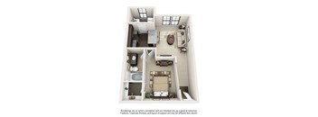 a 1 bedroom floor plan with a bathroom and a living room