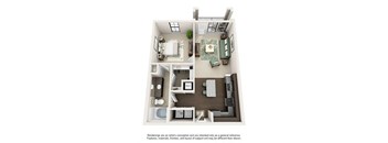 a stylized floor plan with a bedroom and living room