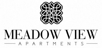 the logo for meadow view apartments is shown next to a graphic of a flower