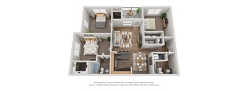 a 3 bedroom floor plan is shown in this rendering