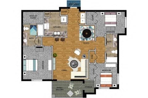 a floor plan of a house with a wooden floor