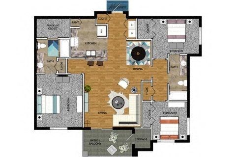 a floor plan of a house with a wooden floor