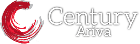 A logo with a red swirl and the words