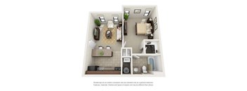 A1 One Bedroom and One Bathroom Floor Plan at Ridge Crossings Apartments, Alabama