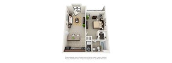 A2 One Bedroom and One Bathroom Floor Plan at Ridge Crossings Apartments, Alabama 35244