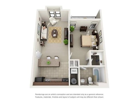 A2 One Bedroom and One Bathroom Floor Plan A2 One Bedroom and One Bathroom Floor Plan at Ridge Crossings Apartments, Alabama 35244